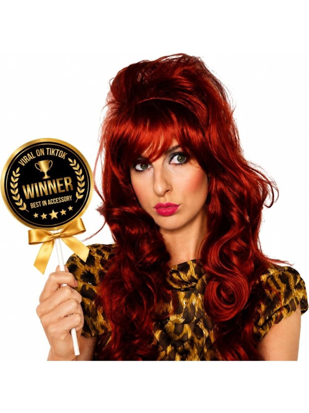Auburn Red Bouffant Wig for Women - 80s Beehive Hairpiece for Halloween & Retro